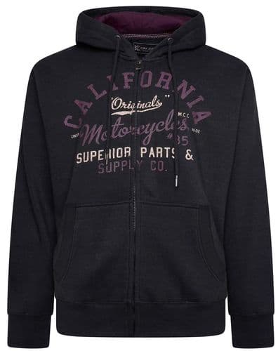 KAM FULL ZIP CALIFORNIA MOTORCYCLES HOODY - BLACK