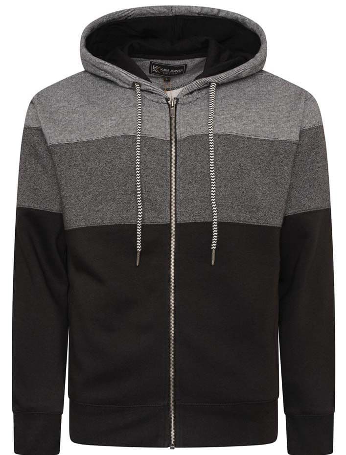 KAM FULL ZIP MARL STRIPE HOODY - BLACK