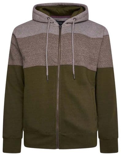 KAM FULL ZIP MARL STRIPE HOODY - DARK OLIVE