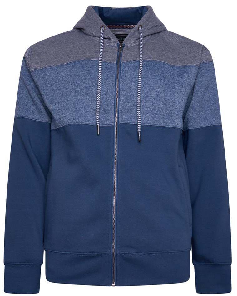 KAM FULL ZIP MARL STRIPE HOODY - VINTAGE INDIGO