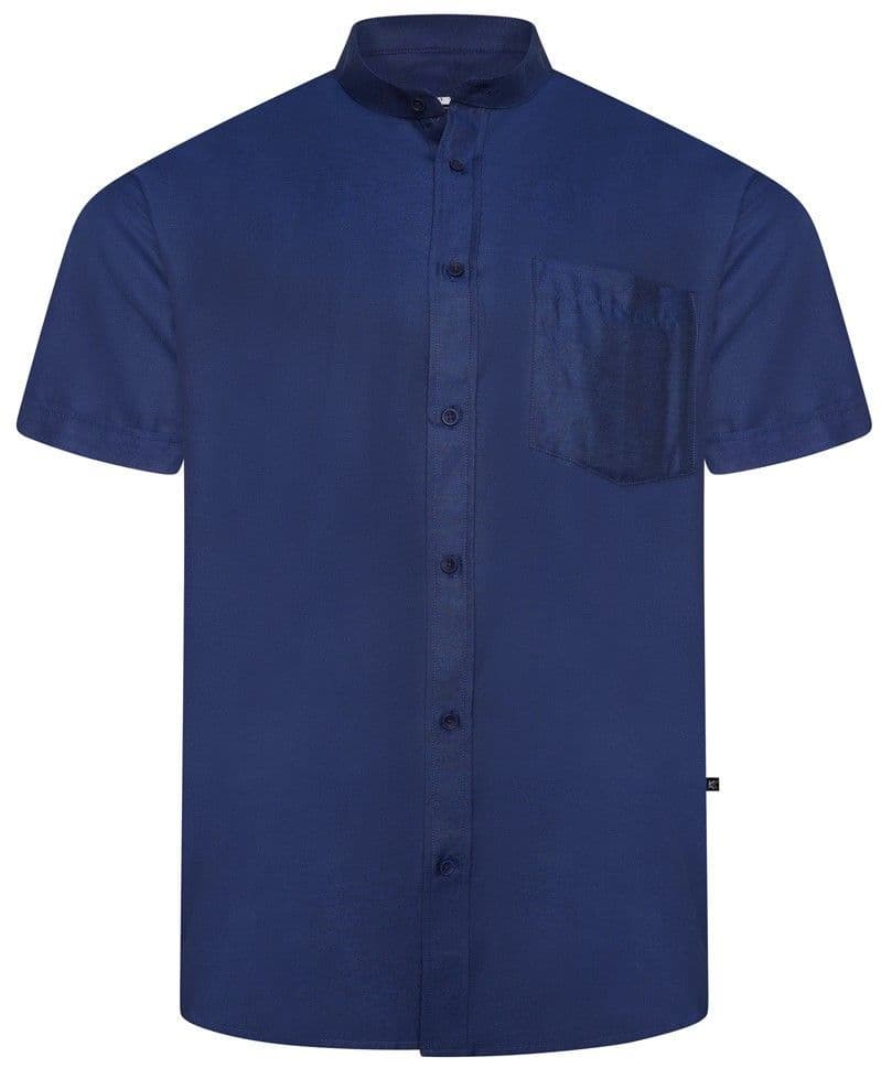 KAM GRANDAD COLLAR SHIRT - NAVY