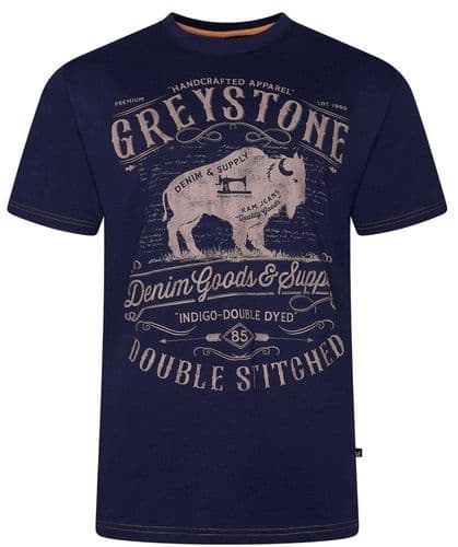 KAM GREYSTONE BUFFALO T SHIRT - NAVY