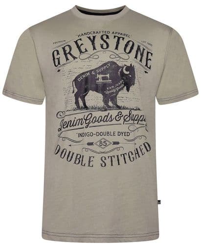 KAM GREYSTONE BUFFALO T SHIRT - STONE
