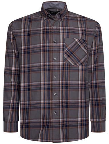 KAM LONG SLEEVED  CHECK SHIRT - GREYSTONE