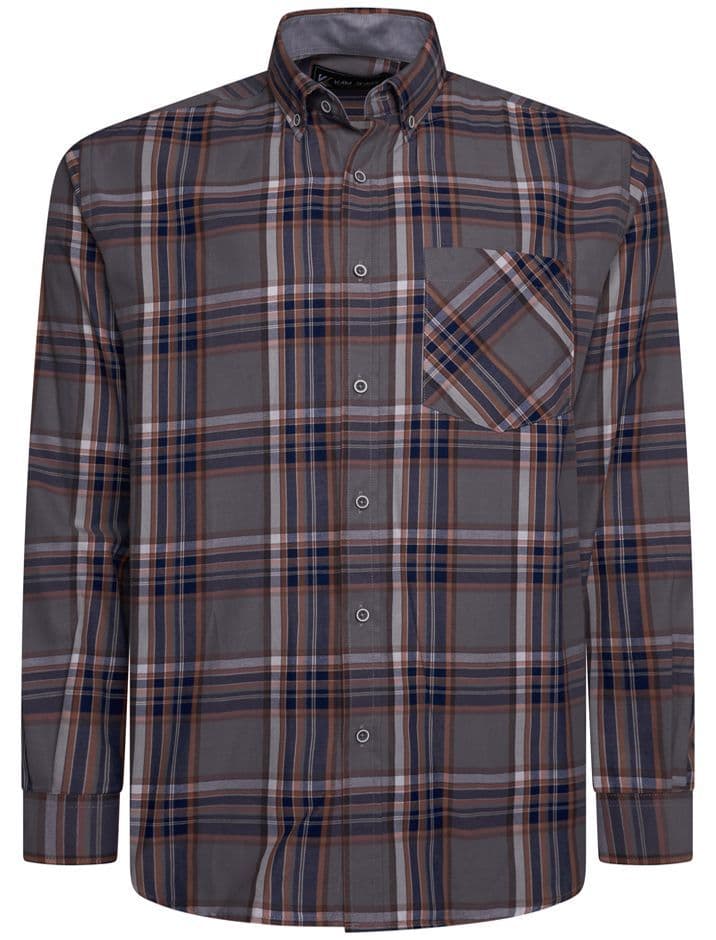 KAM LONG SLEEVED CHECK SHIRT - GREYSTONE