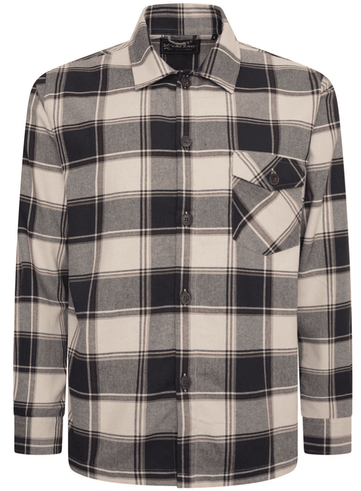 KAM LONG SLEEVED COTTON TWILL CHECK OVERSHIRT