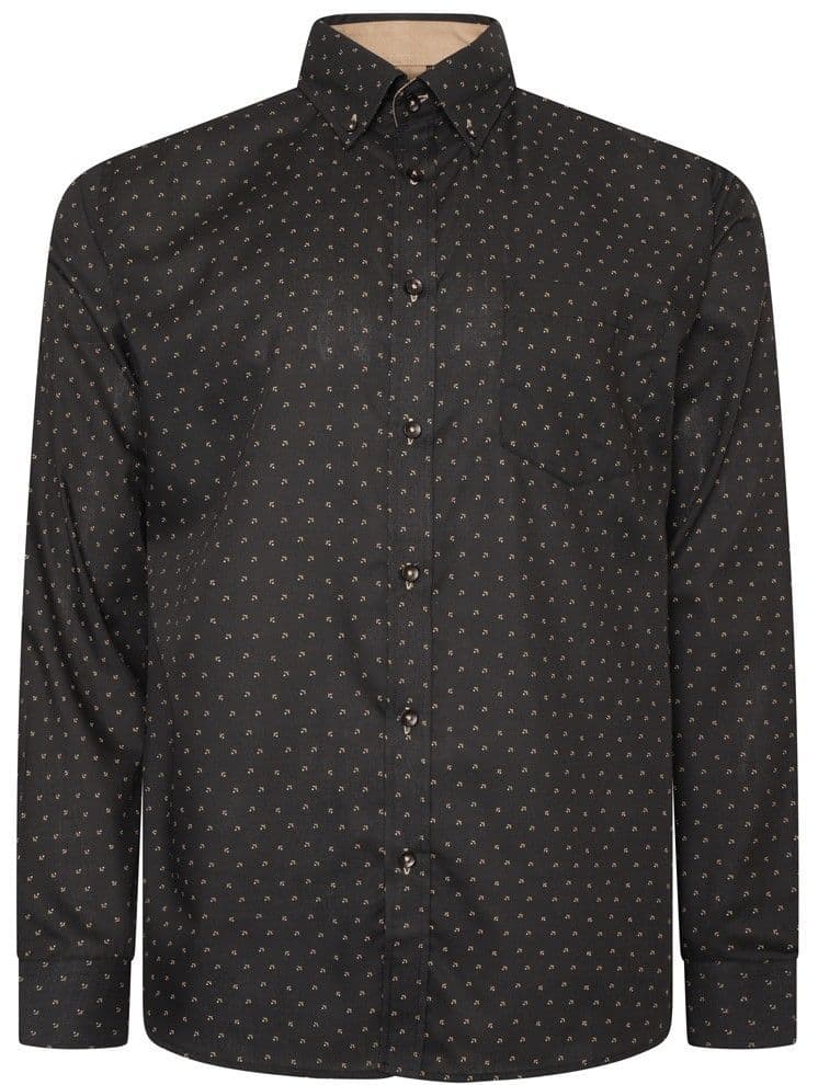 KAM LONG SLEEVED DOBBY PRINT SHIRT - BLACK/GOLD