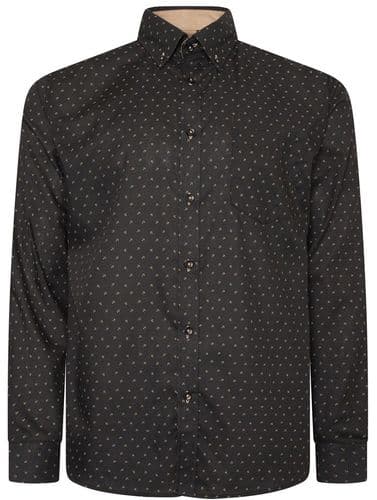 KAM LONG SLEEVED DOBBY PRINT SHIRT - BLACK/GOLD