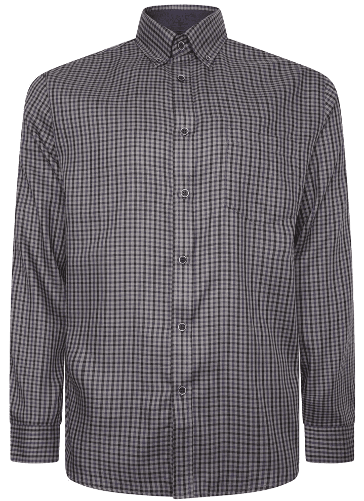 KAM LONG SLEEVED GINGHAM CHECK SHIRT - CHARCOAL