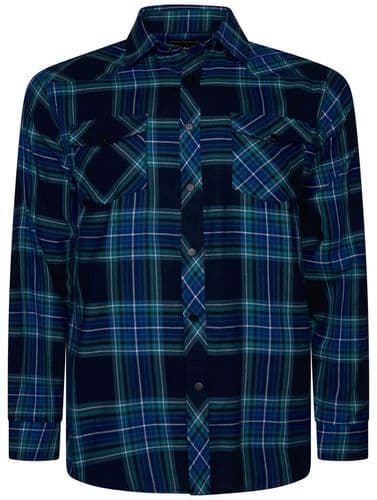 KAM LONG SLEEVED  WESTERN TWIN POCKET CHECK SHIRT - NAVY