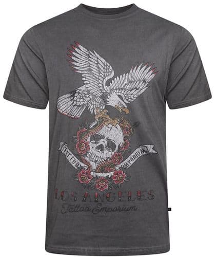 KAM LOS ANGELES SKULL & EAGLE T SHIRT - WASHED BLACK