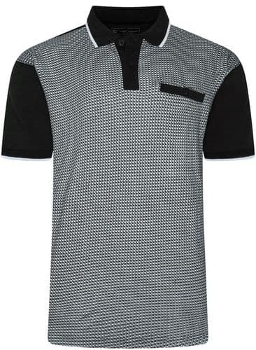 KAM MINI GEOMETRIC PATTERN POLO SHIRT -BLACK