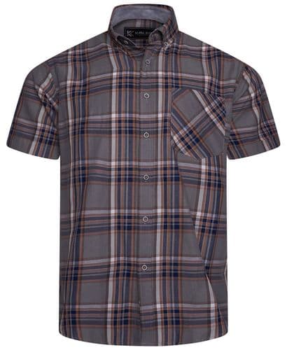 KAM SHORT SLEEVED  CHECK SHIRT - GREYSTONE