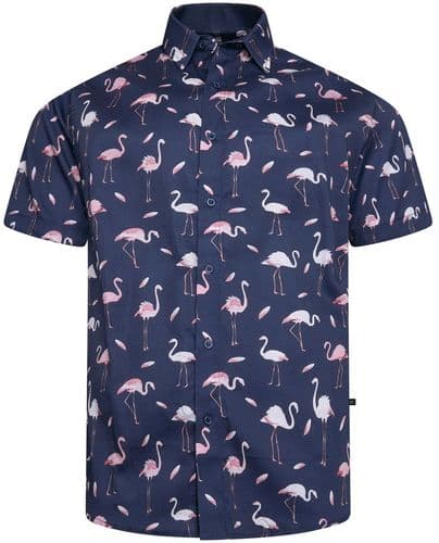 KAM SHORT SLEEVED FLAMINGO PRINT SHIRT