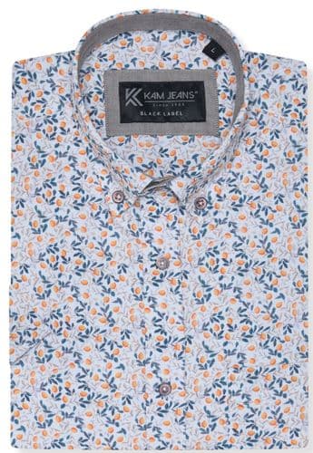 KAM SHORT SLEEVED FLORAL PRINT OXFORD SHIRT