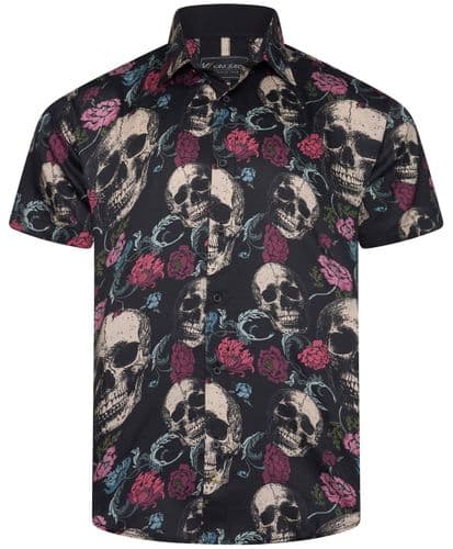 KAM SHORT SLEEVED FLORAL SKULL PRINT SHIRT