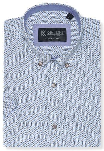 KAM SHORT SLEEVED GEO PRINT OXFORD SHIRT