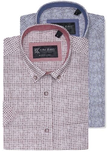 KAM SHORT SLEEVED GEOMETRIC PATTERN OXFORD SHIRT