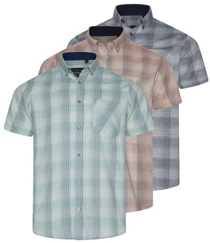KAM SHORT SLEEVED TEXTURED CHECK SHIRT