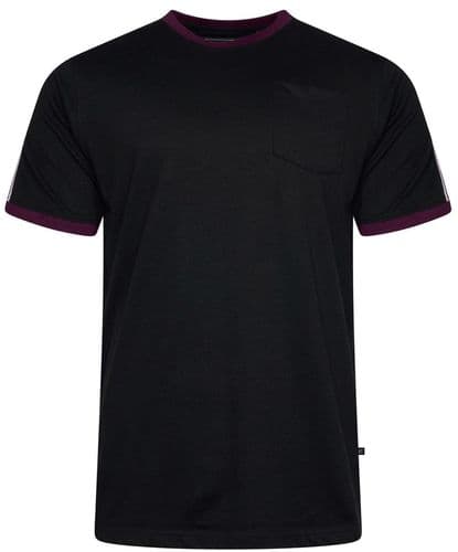 KAM SHOULDER STRIPE T SHIRT - BLACK