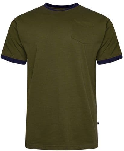 KAM SHOULDER STRIPE T SHIRT - OLIVE