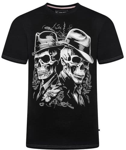 KAM SKELETON GANGSTER T SHIRT - BLACK