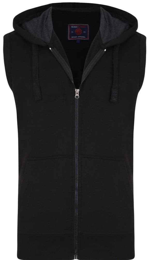 KAM SLEEVELESS FULL ZIP HOODY - BLACK