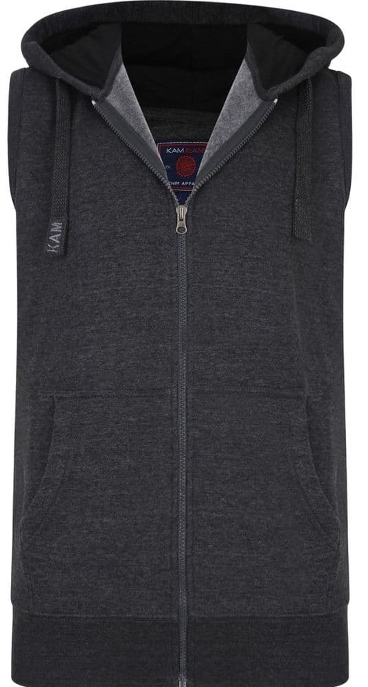 KAM SLEEVELESS FULL ZIP HOODY - CHARCOAL
