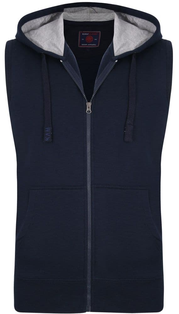 KAM SLEEVELESS FULL ZIP HOODY - NAVY