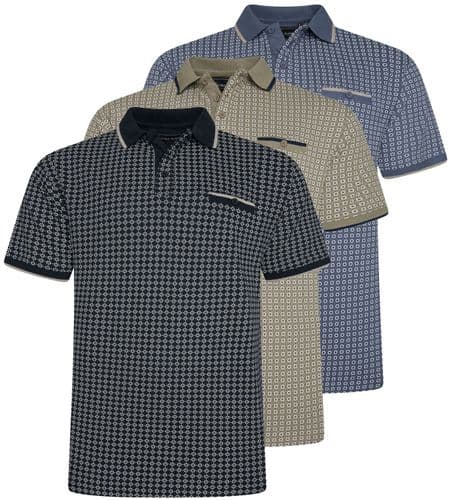KAM STRETCH GEOMETRIC PRINT POLO SHIRT