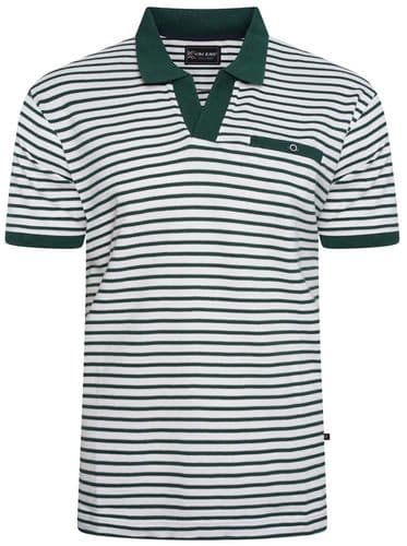 KAM STRIPE V NECK  POLO SHIRT - GREEN
