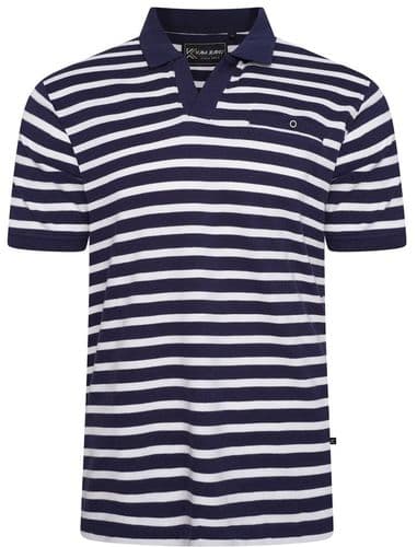 KAM STRIPE V NECK  POLO SHIRT - NAVY