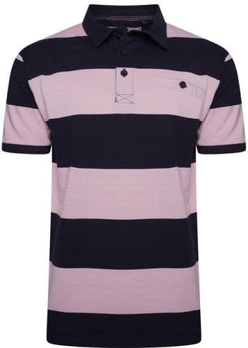 KAM STRIPED RUGBY POLO SHIRT - NAVY/PINK
