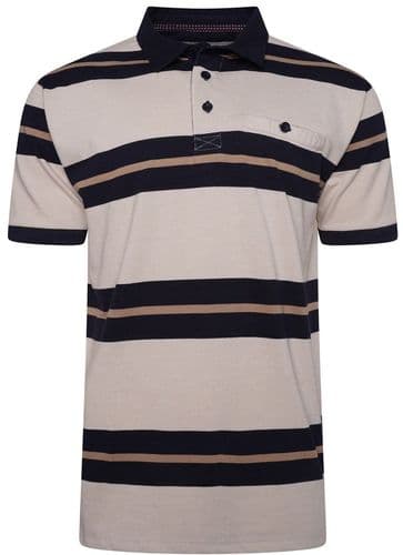 KAM STRIPED RUGBY POLO SHIRT - STONE