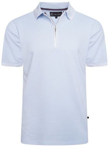 KAM TEXTURED ZIP NECK POLO SHIRT - SKY BLUE