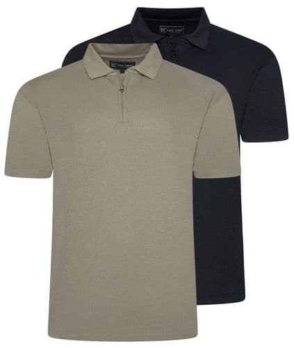 KAM ZIP NECK TEXTURED POLO SHIRT