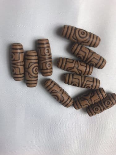 African Style Patterned Hair Beads - Set of 10 beads Brown