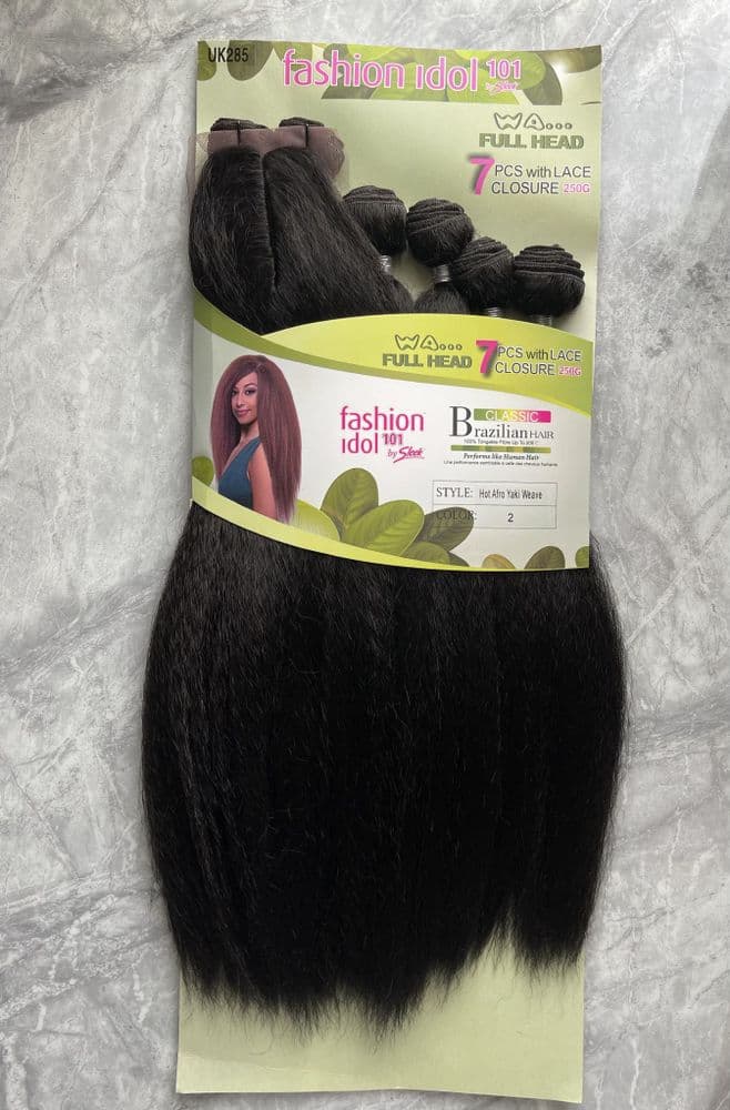 Fashion Idol Brazilian Hot Yaki Straight Weave Pack of 7pcs set with Closure