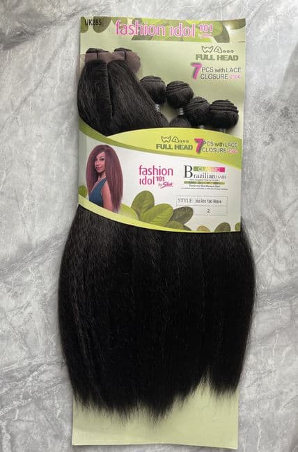 Fashion Idol Brazilian Hot Yaki Straight Weave Pack of 7pcs set with Closure