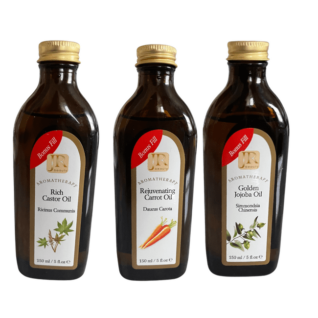 JR Beauty Natural Aromatic Oils - BUNDLE SET of 3 X Jojoba | Carrot | Castor oil