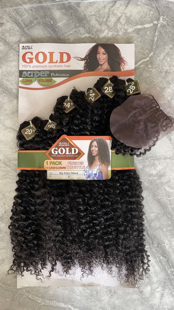 Noble Gold Big Kinky Curly Weave Pack of 7pcs set with Closure