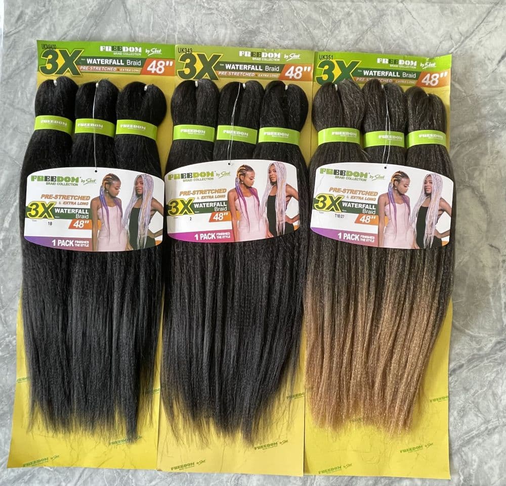 Sleek Freedom Waterfall Pre Stretched Ultra Jumbo Braid 3 Bundle Pack 48 inches