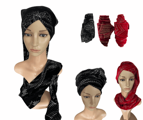 Velvet Gold | Silver Embroidered Head Wrap | Turban 3 in 1