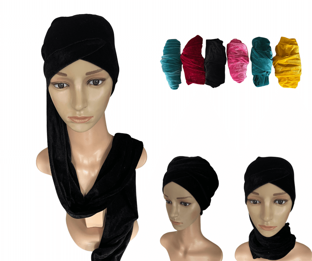 Velvet Plain Head Wrap | Turban 3 in 1