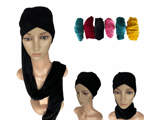 Velvet Plain Head Wrap | Turban 3 in 1