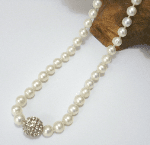 "A" grade pearl necklace with large shamballa crystal ball