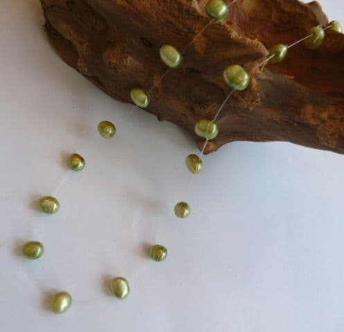 'Floating' Pearl Necklace in Vivid Green