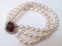 3 row pearl bracelet with Swarovski crystal clasp