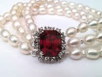3 row pearl bracelet with Swarovski crystal clasp