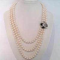 3 Row Pearl Necklace with Designer Crystal Clasp